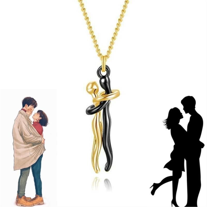 European and American Golden Atmospheric Figure Necklace Personality Creative Couple Two-Color Hug Necklace Women's Fashion Short Necklace